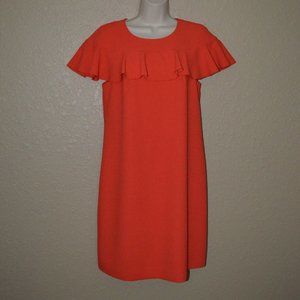 $298 Sz 4 Trina Turk Orange Splash Ruffle Shift Dress